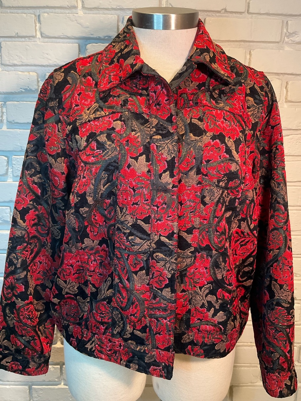 Floral Reversible Red & Black Tapestry Jacket 1X Coldwater Creek